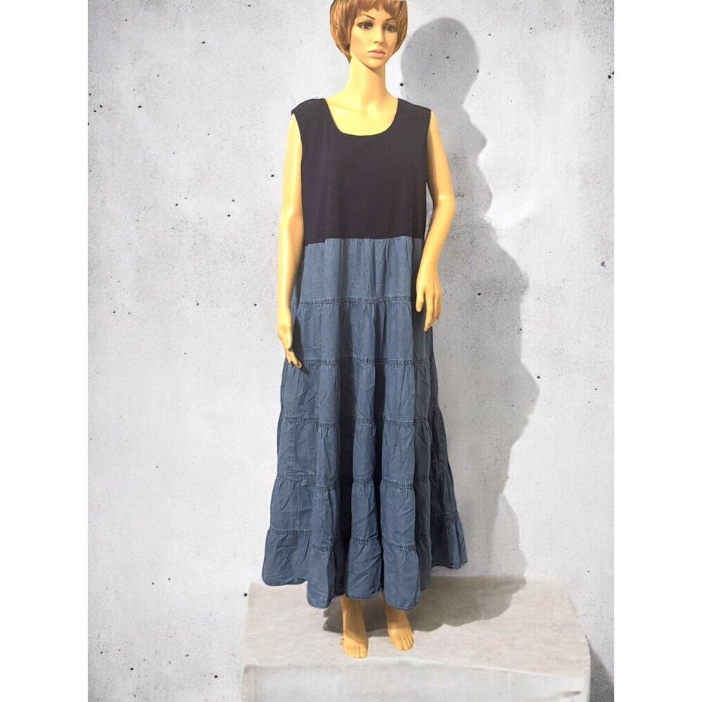 Woman Within Sleeveless Maxi Dress Colorblock Tiered Design